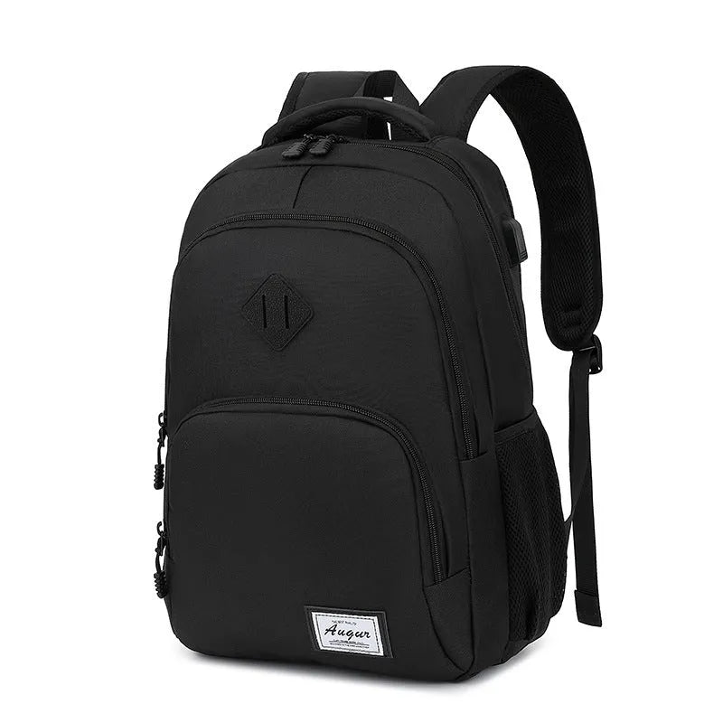 Grey lightweight charging backpack with USB port and trolley case compatibility