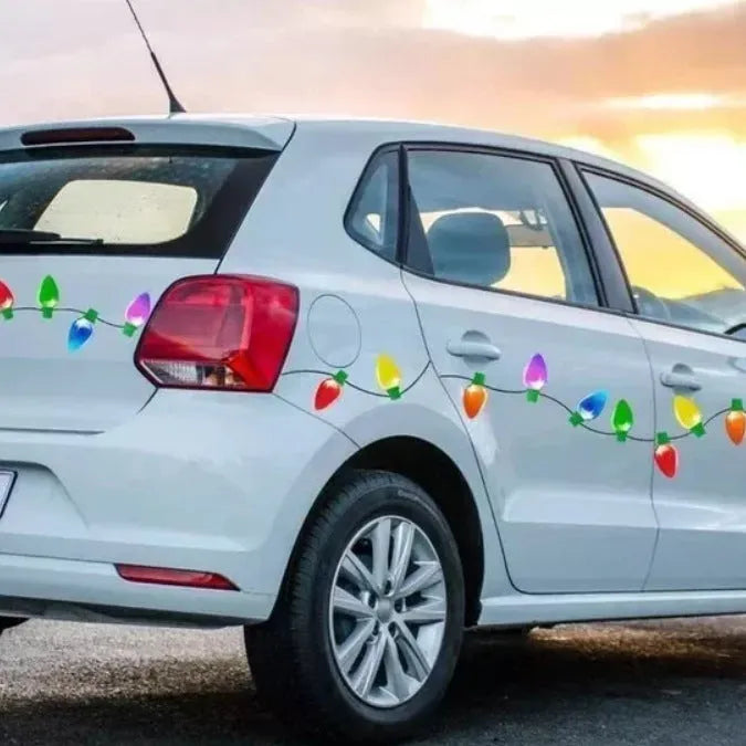 Set of 24 reflective Christmas light bulb magnetic stickers and 12 magnetic wires for car or refrigerator decoration