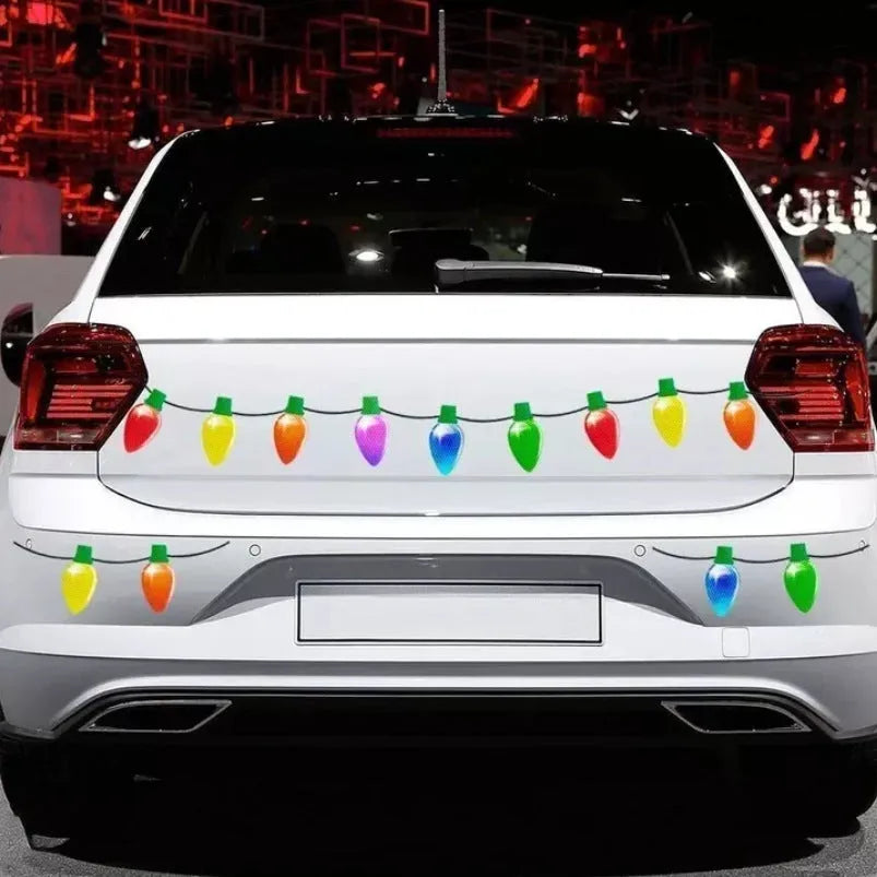 Set of 24 reflective Christmas light bulb magnetic stickers and 12 magnetic wires for car or refrigerator decoration
