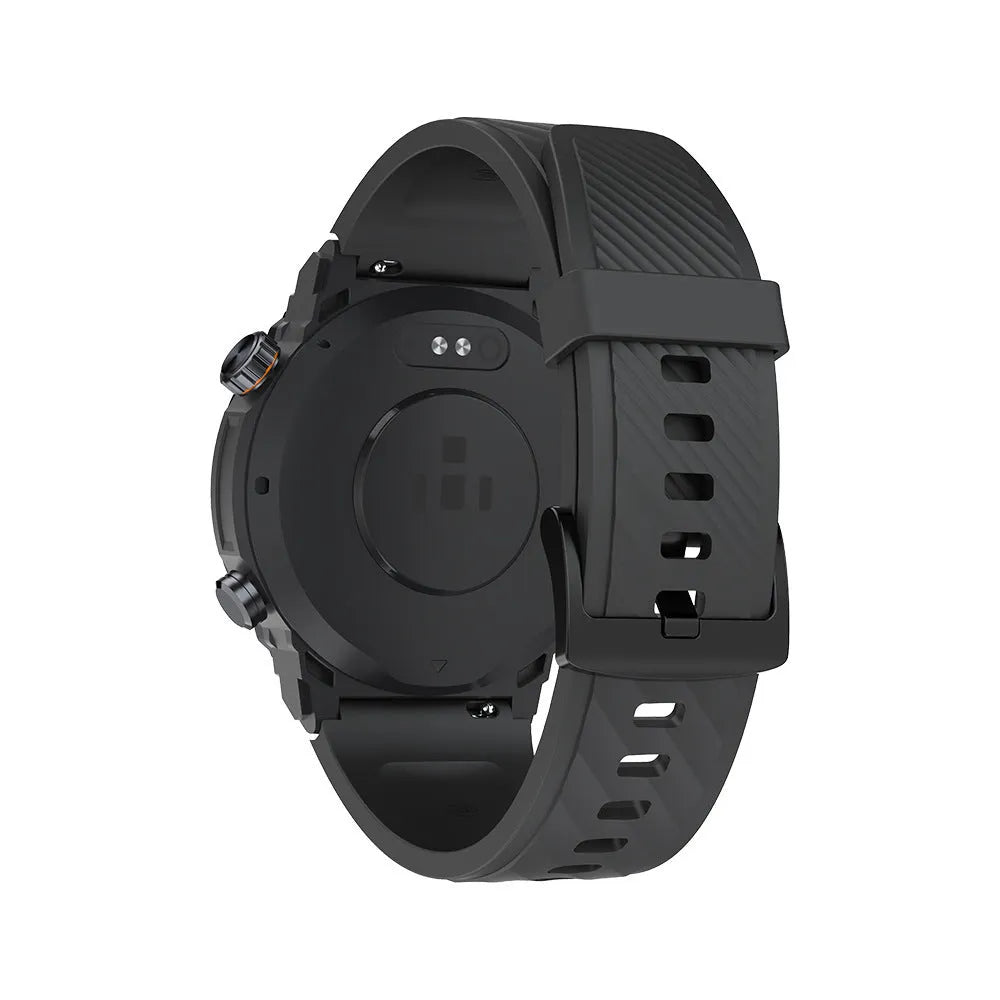 Smart watch with Bluetooth calling and health monitoring, TFT screen, available in Black, Khaki, and Silver Orange