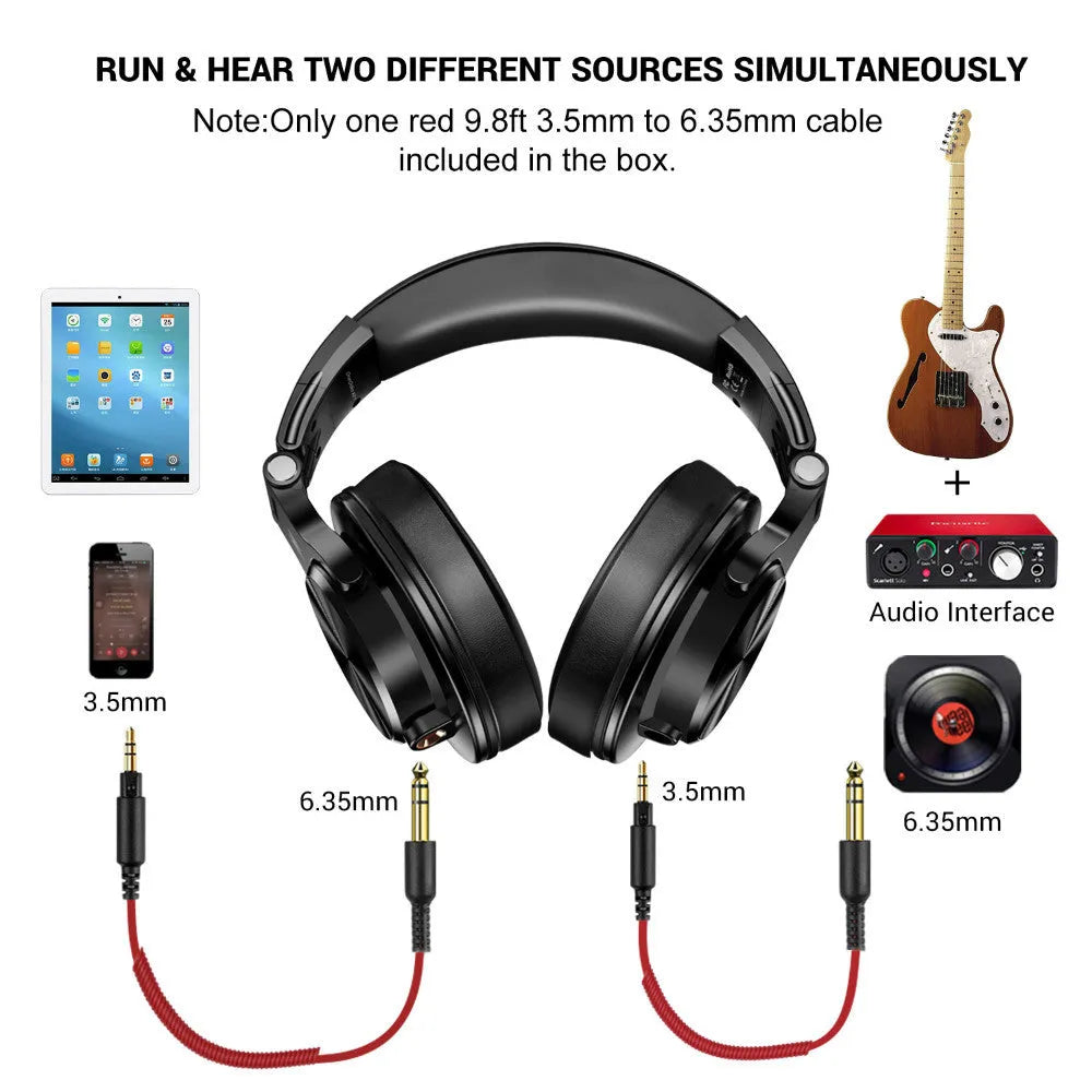 OneOdio over-ear wired headphones with 40mm drivers in black or red colour