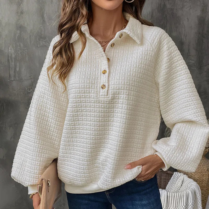 Women's thick polo collar sweater in solid colour with long sleeves