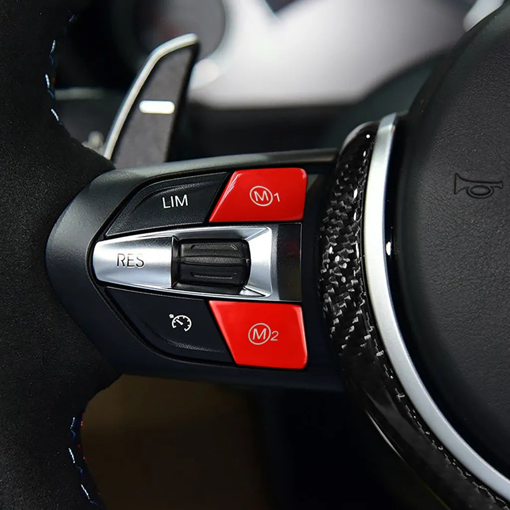 Pair of red M1 M2 mode buttons for BMW F30 F34 steering wheel