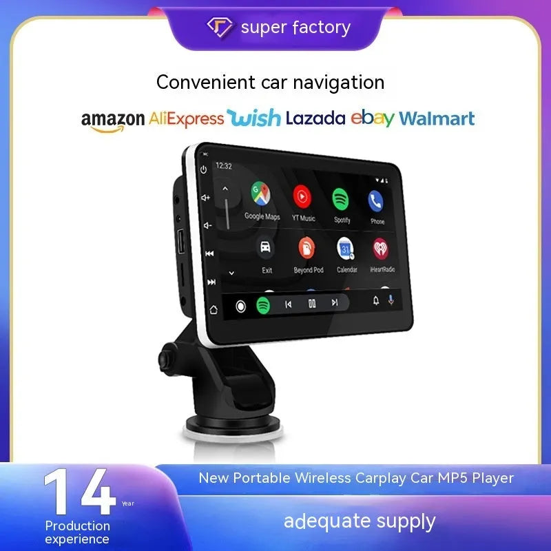 7 inch OLED car GPS navigator with reversing image and Wireless Carplay, plastic construction, universal bracket
