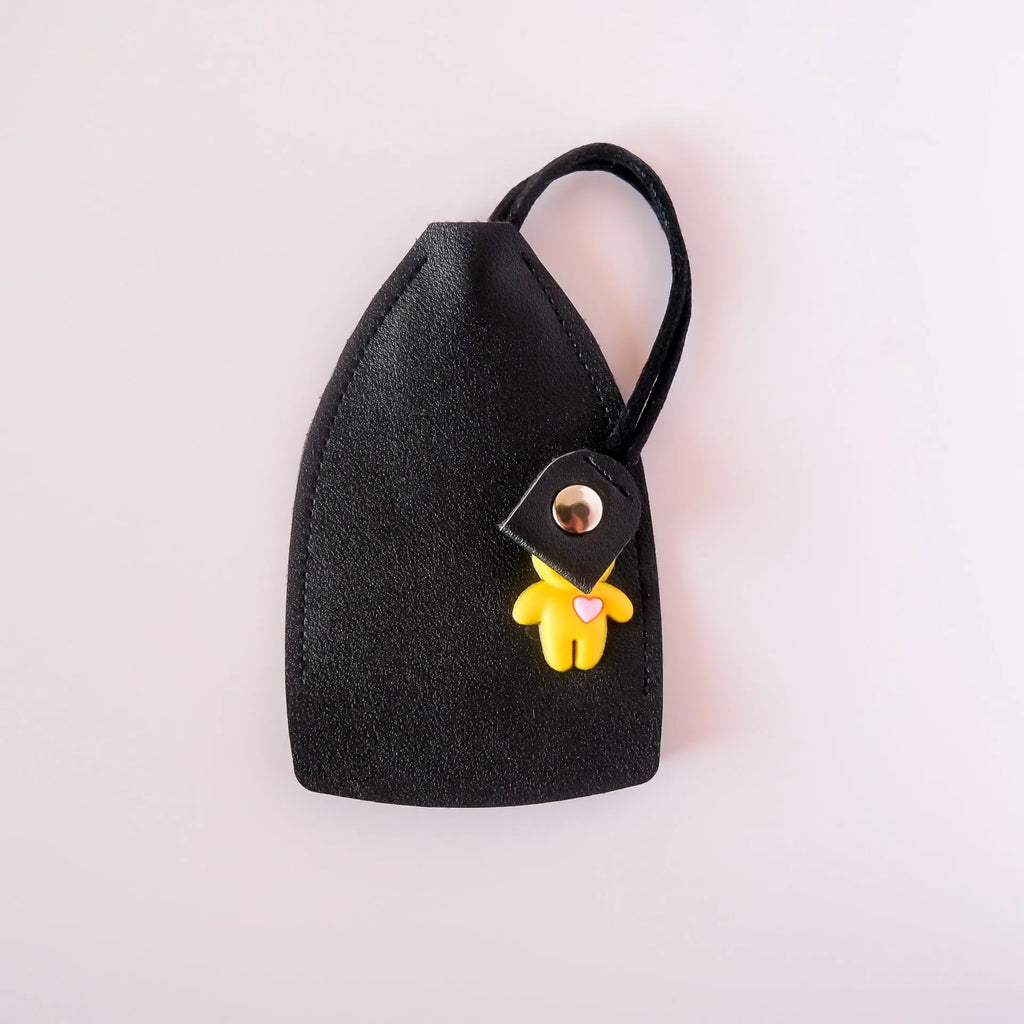Universal PU car key case in black with key and credit card slots, anti-theft feature