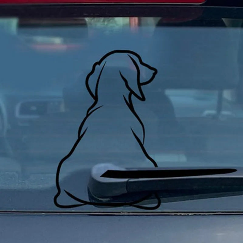 Cartoon dog wiper car sticker on rear glass, black colour, body 21x33cm and tail 4x35cm