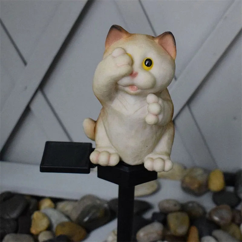 Brown cat-shaped solar-powered lawn light for garden decoration