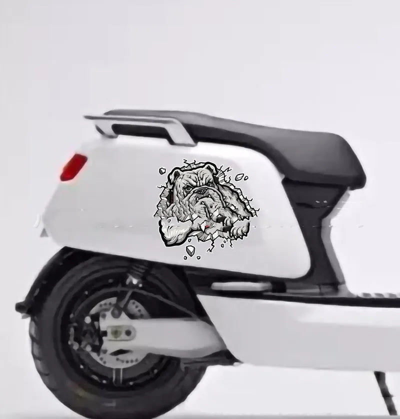 Quirky Ideas motorcycle decorative sticker dog pattern 17x17 cm gray paper bumper sticker on a dark surface