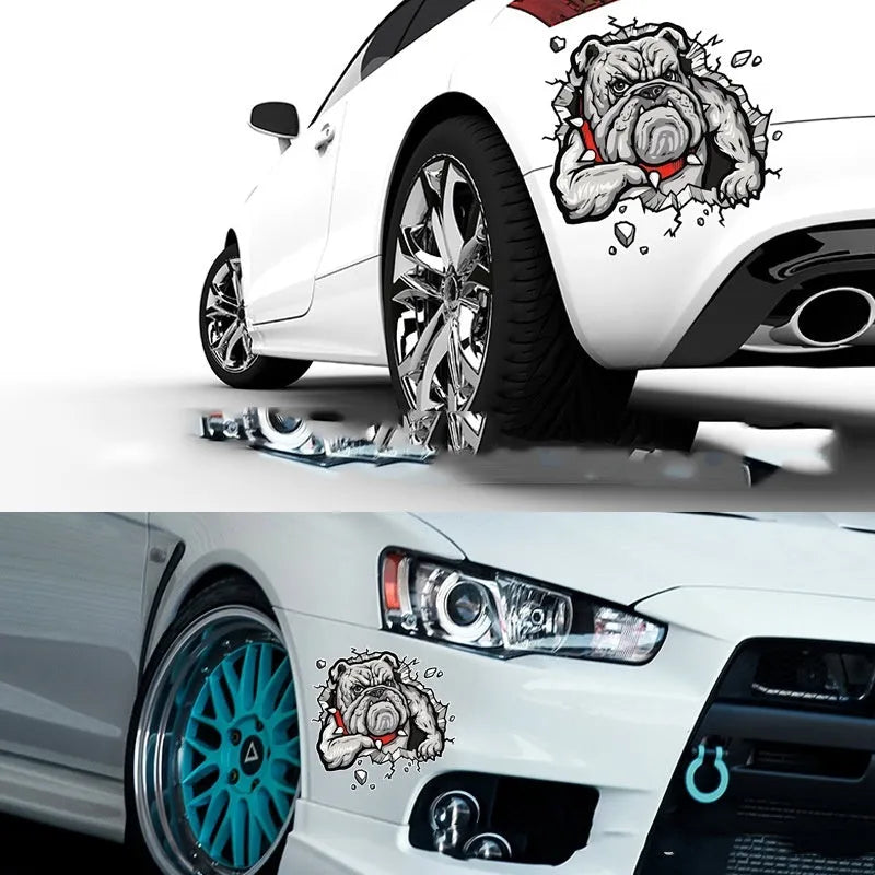 Quirky Ideas motorcycle decorative sticker dog pattern 17x17 cm gray paper bumper sticker on a dark surface