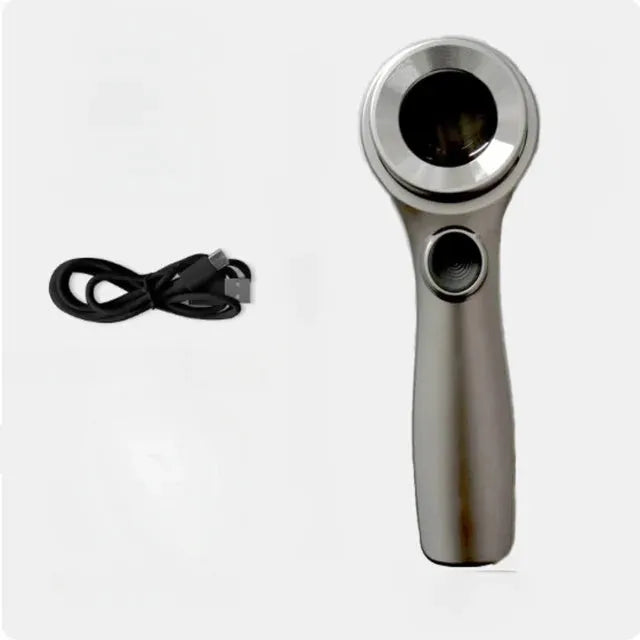 Handheld appraisal magnifying glass with optical glass lens in black and silver on white background
