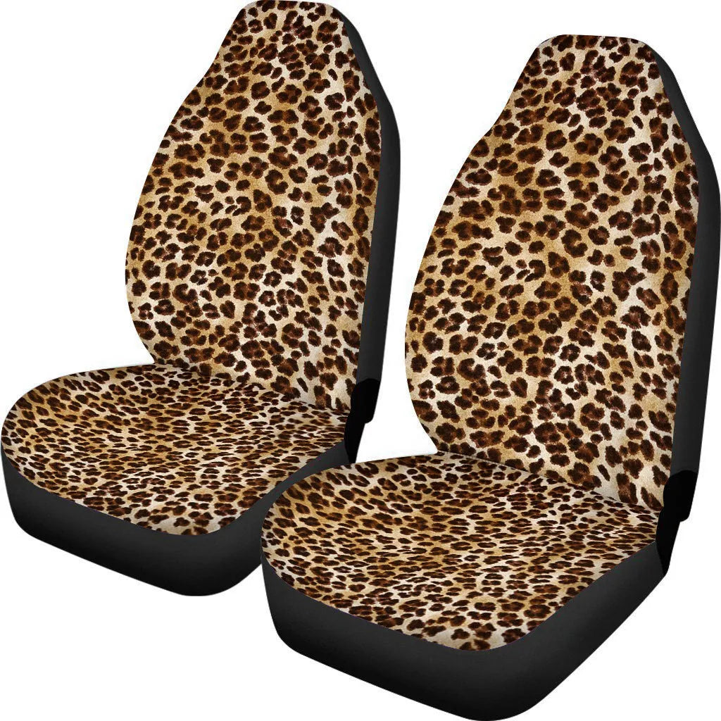 Cow spot leopard print retro car seat cover two-piece set on a car seat with polyester fibre filler.