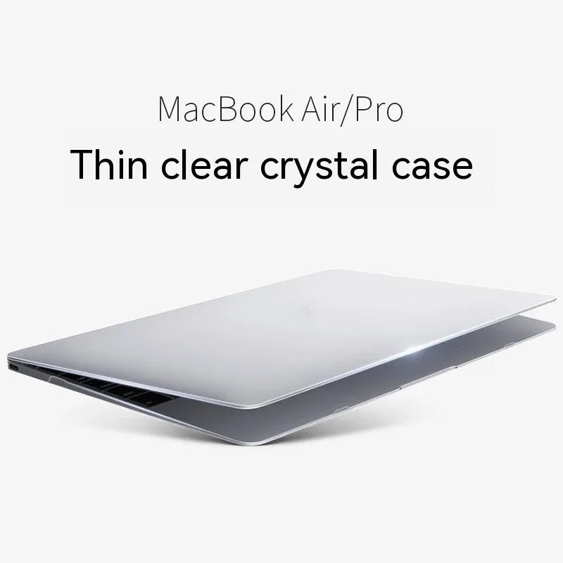 Hard shell protective case for MacBook in crystal transparent finish showing drop-resistant design