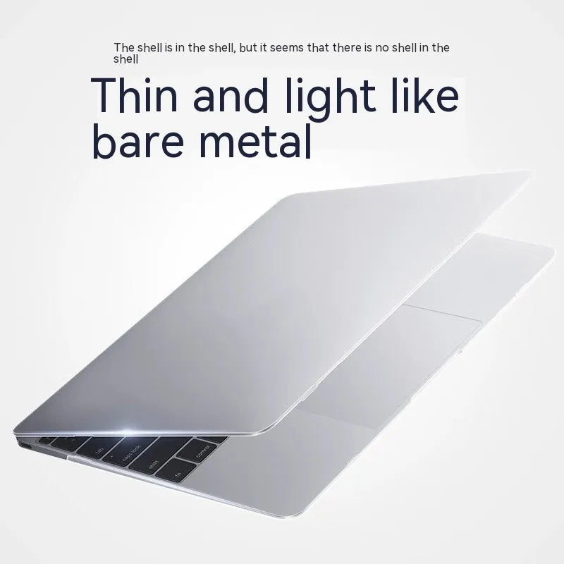 Hard shell protective case for MacBook in crystal transparent finish showing drop-resistant design