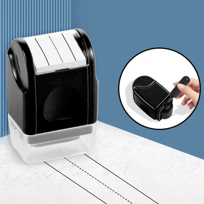 Plastic photo-sensitive roller line seal in blue, rectangular shape, for teaching and learning use
