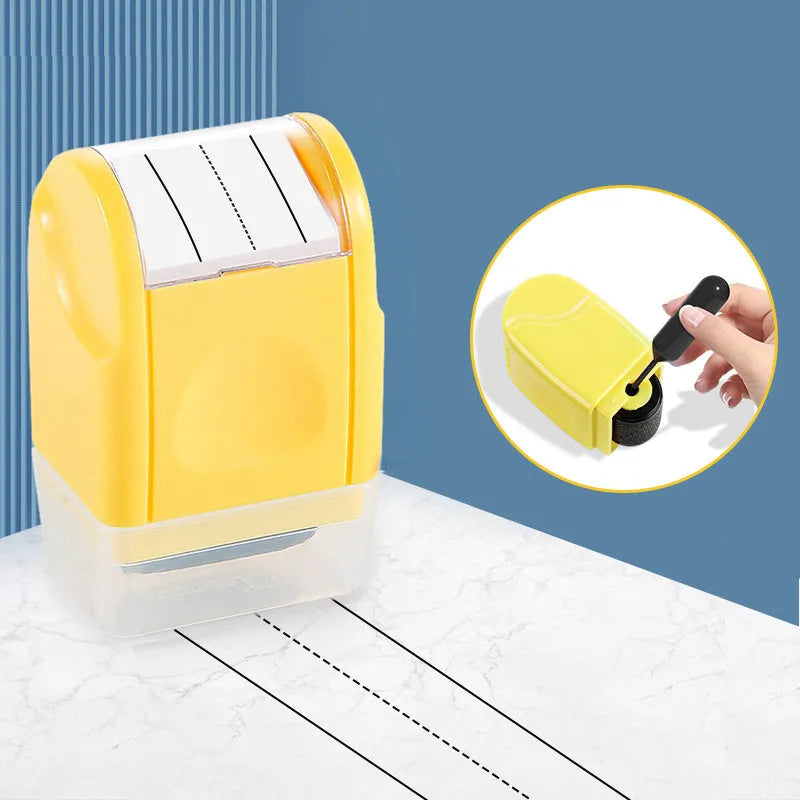 Plastic photo-sensitive roller line seal in blue, rectangular shape, for teaching and learning use