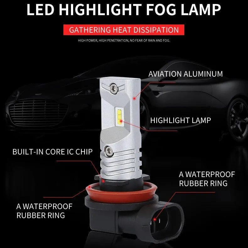 White LED fog lamp with aviation aluminium body for H11 H8 sockets