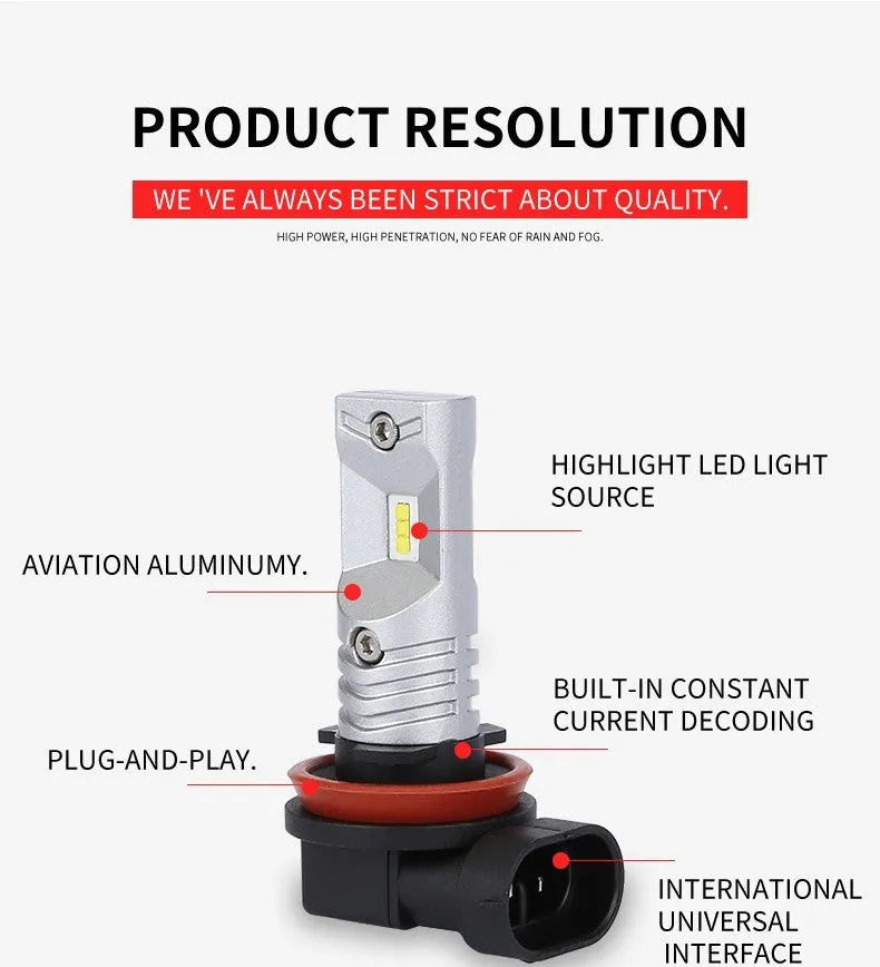 White LED fog lamp with aviation aluminium body for H11 H8 sockets