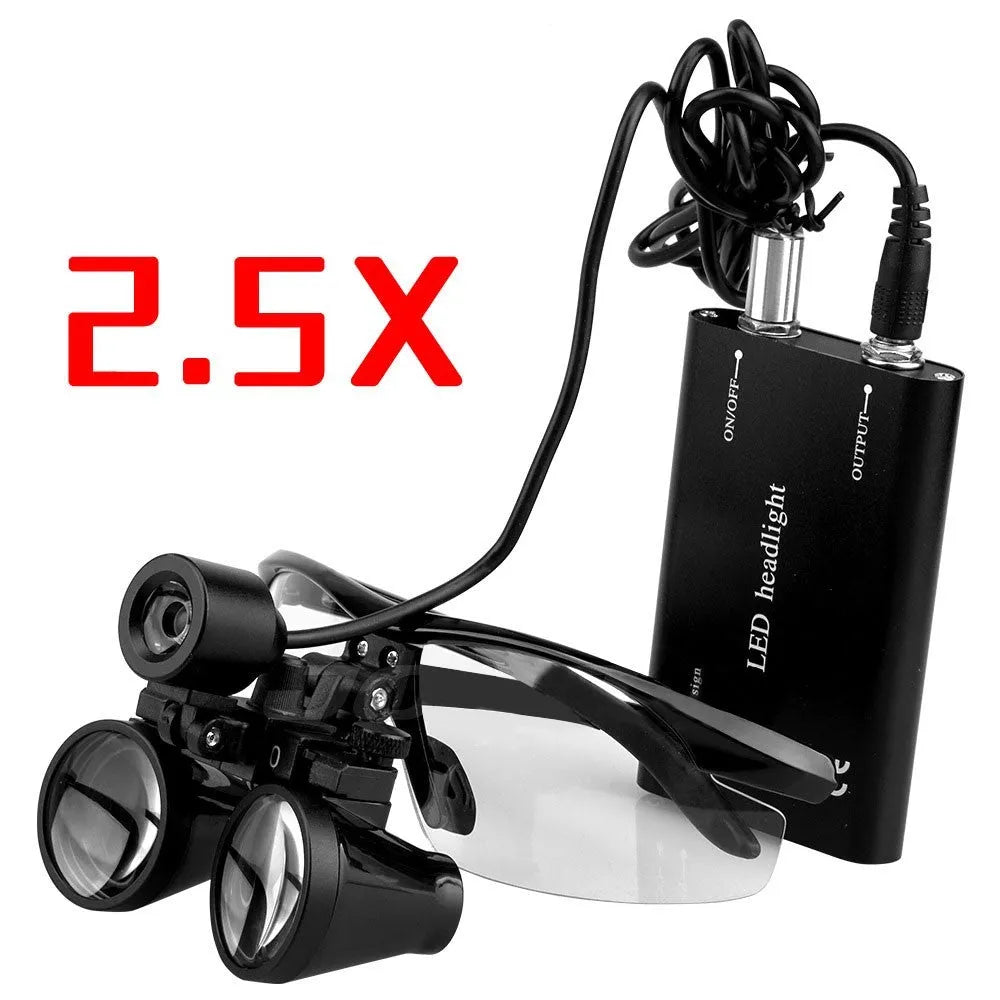Black suit head-mounted LED magnifying glass with 3.5X magnification and plastic frame for close-up work