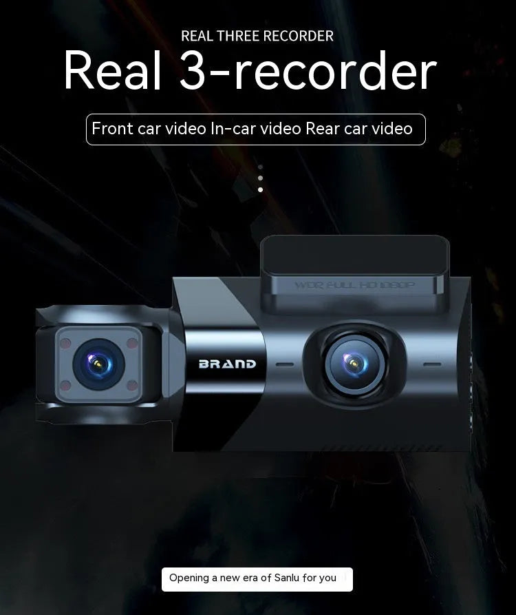 Black dash camera with 5-inch screen, front and rear 2K recording, WiFi and GPS features