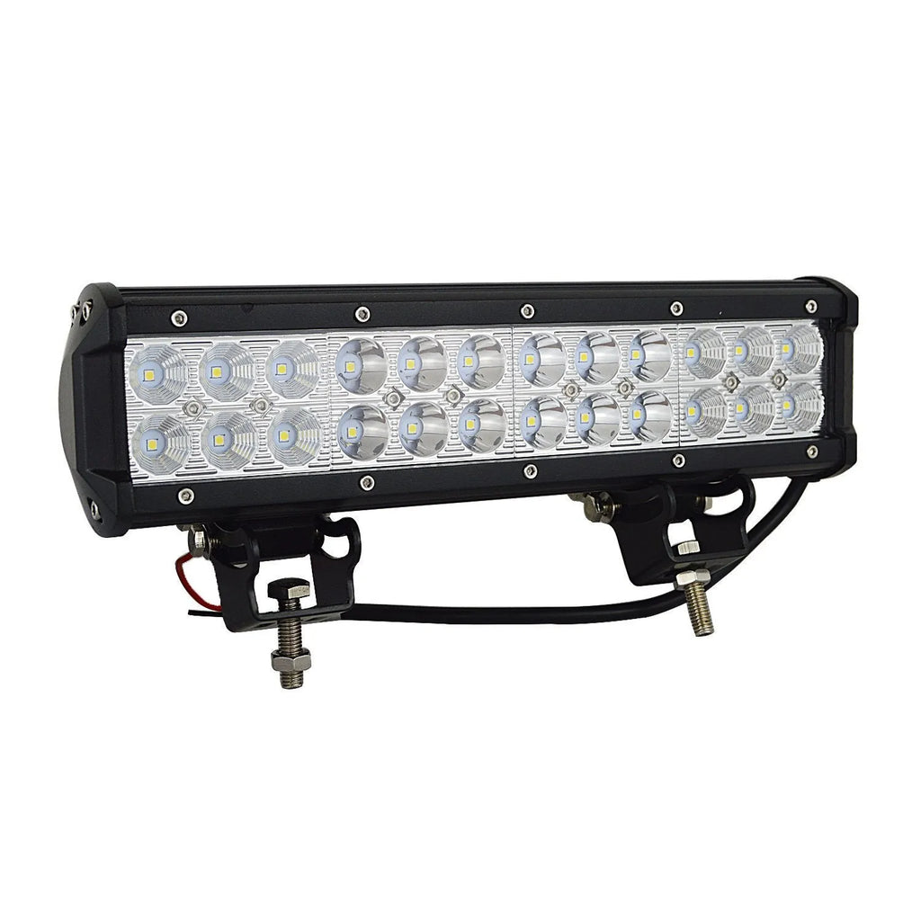 72W double row LED work light bar, black aluminium housing, for off-road vehicle roof or grille, IP67 waterproof, 6000-6500K