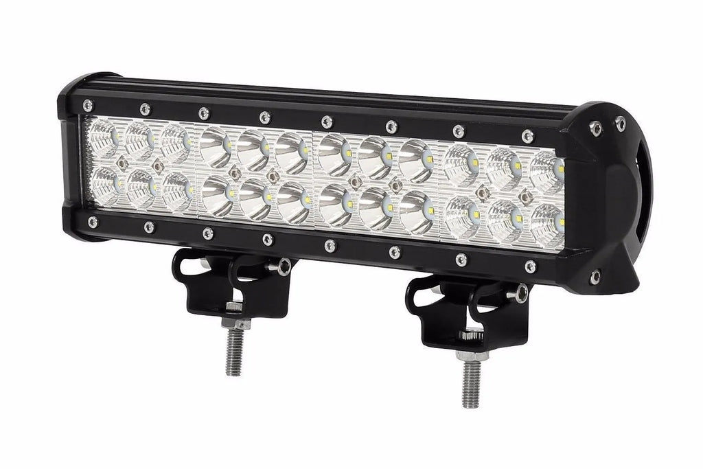 72W double row LED work light bar, black aluminium housing, for off-road vehicle roof or grille, IP67 waterproof, 6000-6500K