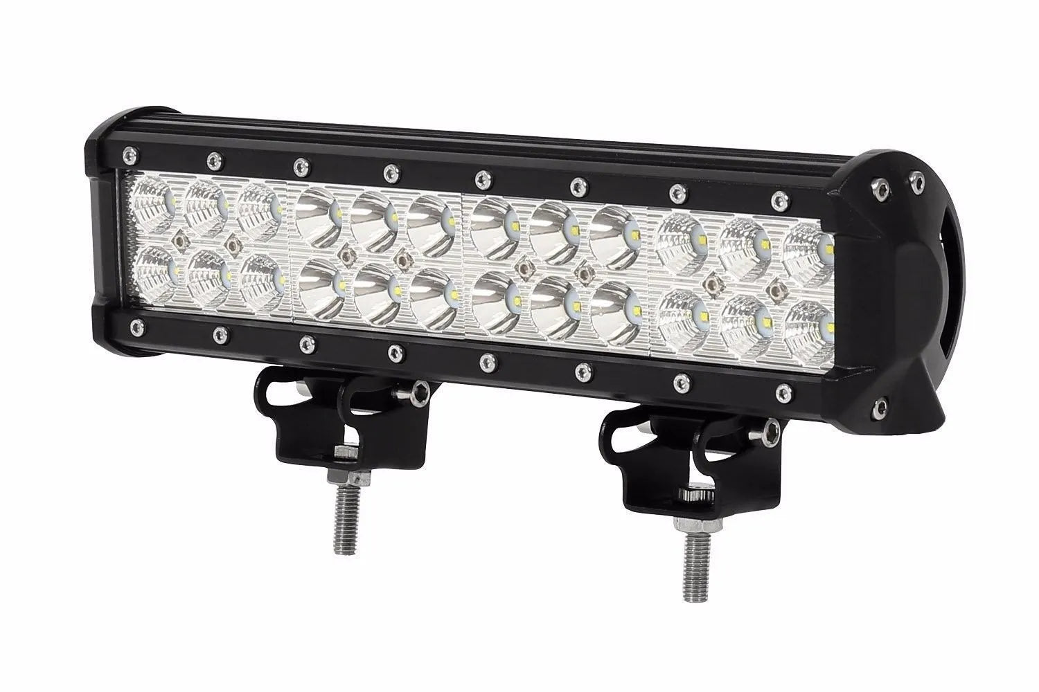 72W double row LED work light bar, black aluminium housing, for off-road vehicle roof or grille, IP67 waterproof, 6000-6500K
