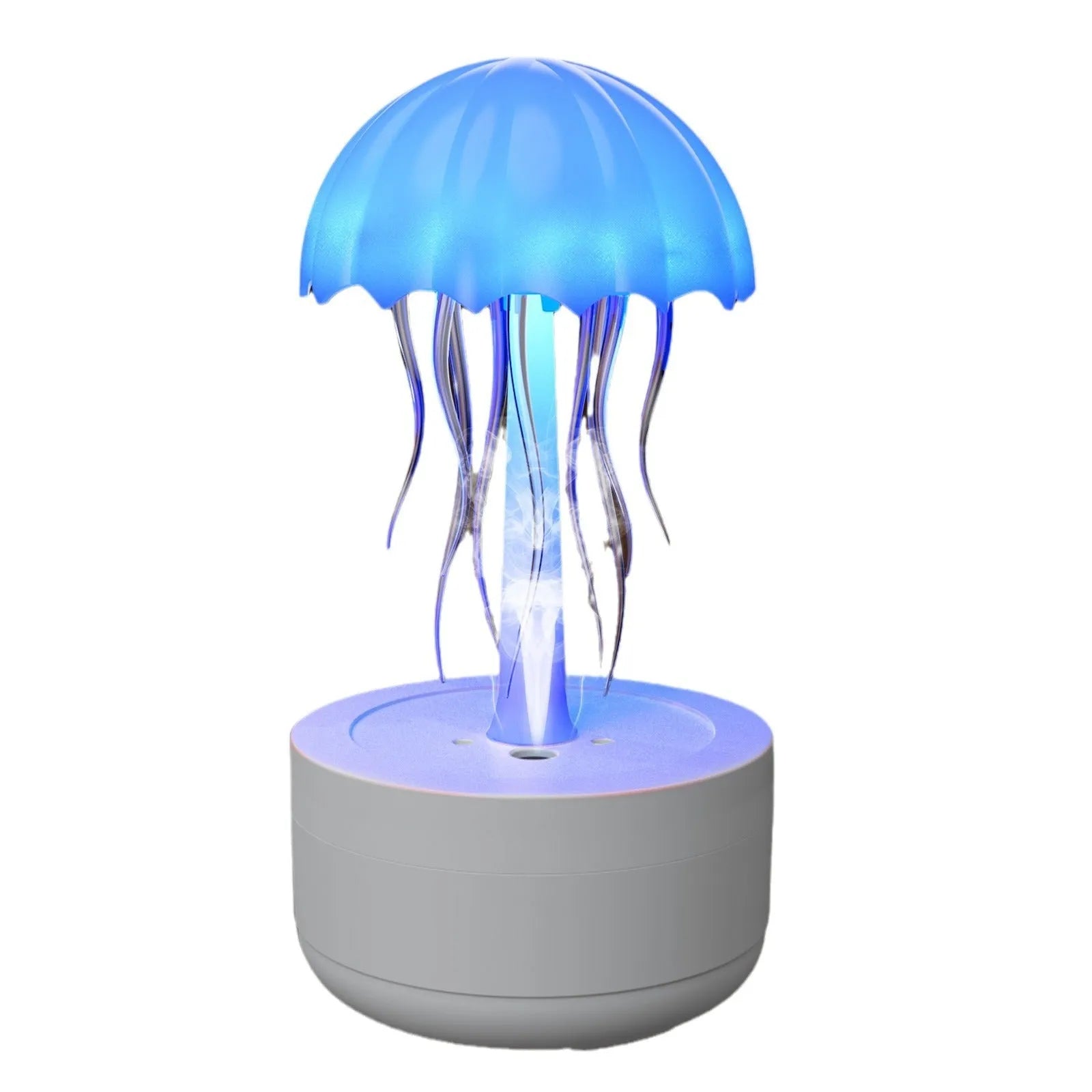 White resin jellyfish humidifier diffuser with 7-colour night light and essential oil tray for bedroom or office desk