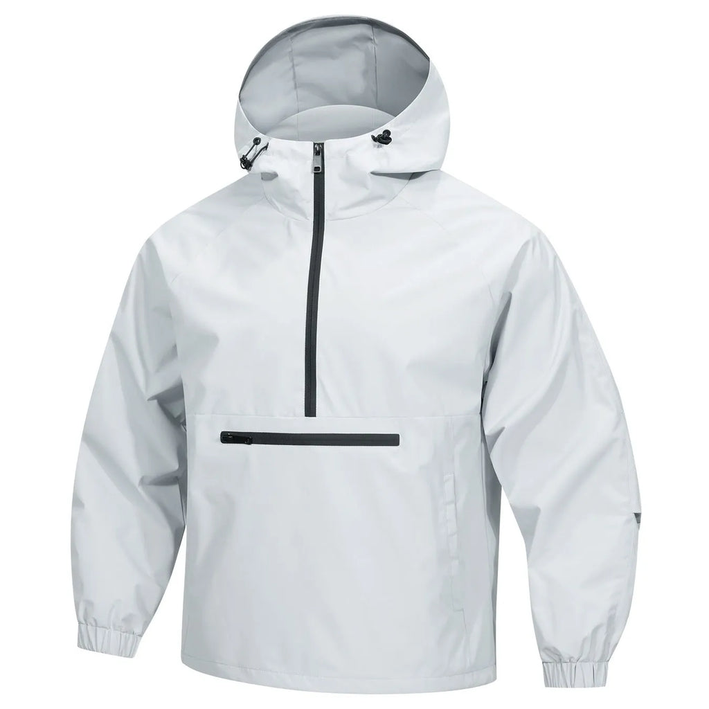 Men's Korean-style corduroy hooded jacket with half-zip front in light grey colour