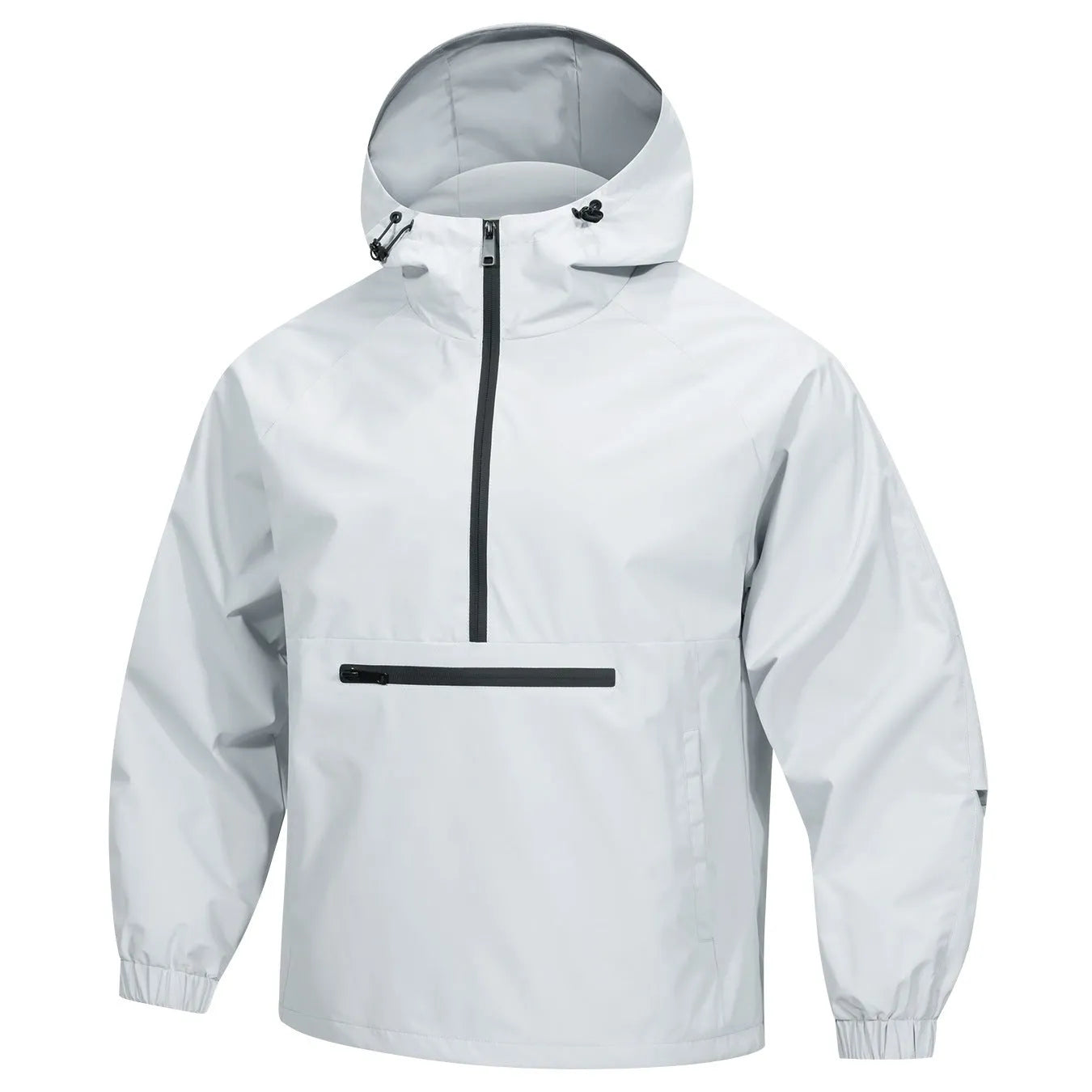 Men's Korean-style corduroy hooded jacket with half-zip front in light grey colour