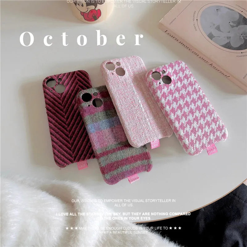 Ins Houndstooth drop-resistant TPU phone case for iPhone, pitaya herringbone pattern back cover