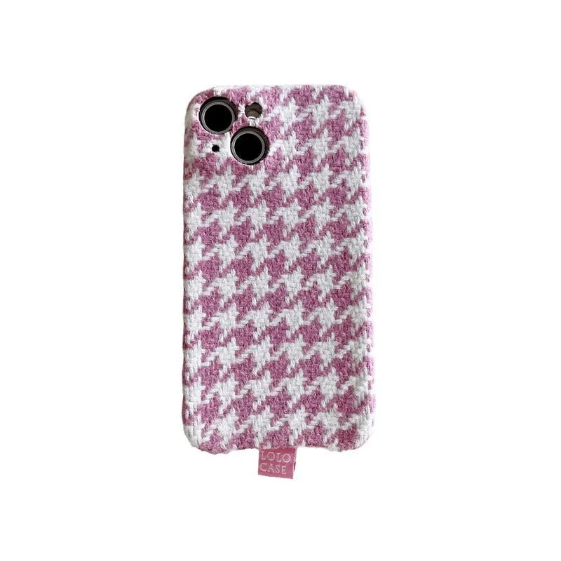 Ins Houndstooth drop-resistant TPU phone case for iPhone, pitaya herringbone pattern back cover