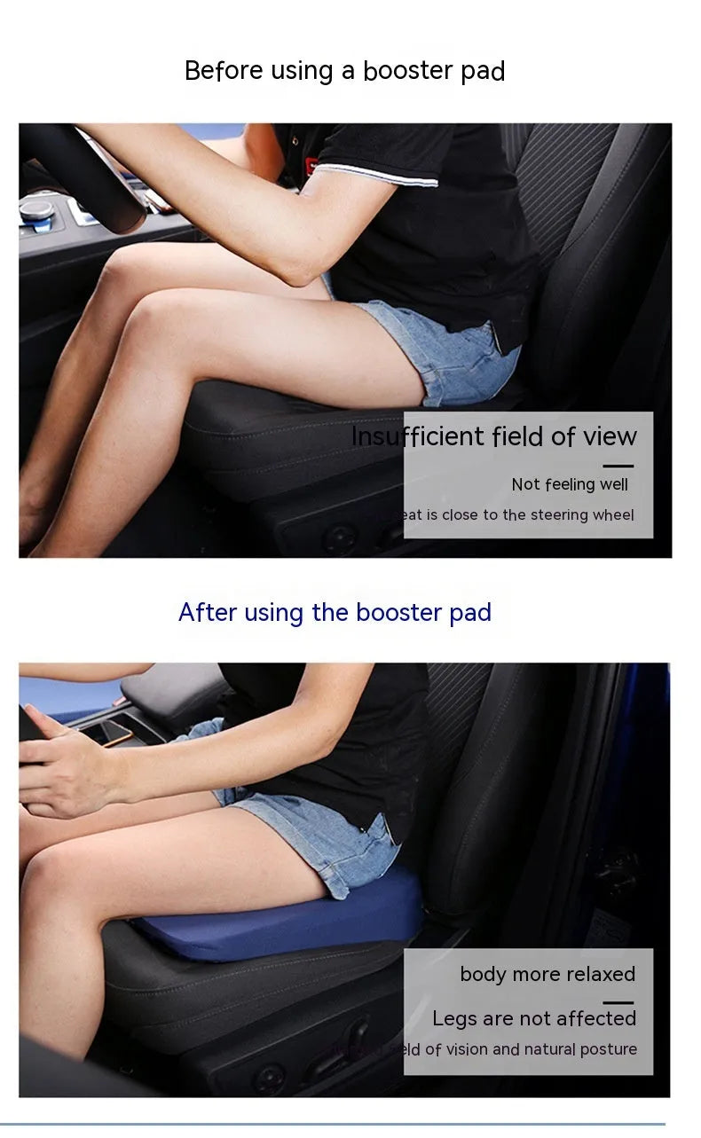 Black simple style car heightening cushion measuring approximately 42 x 39 x 6 cm on a car seat