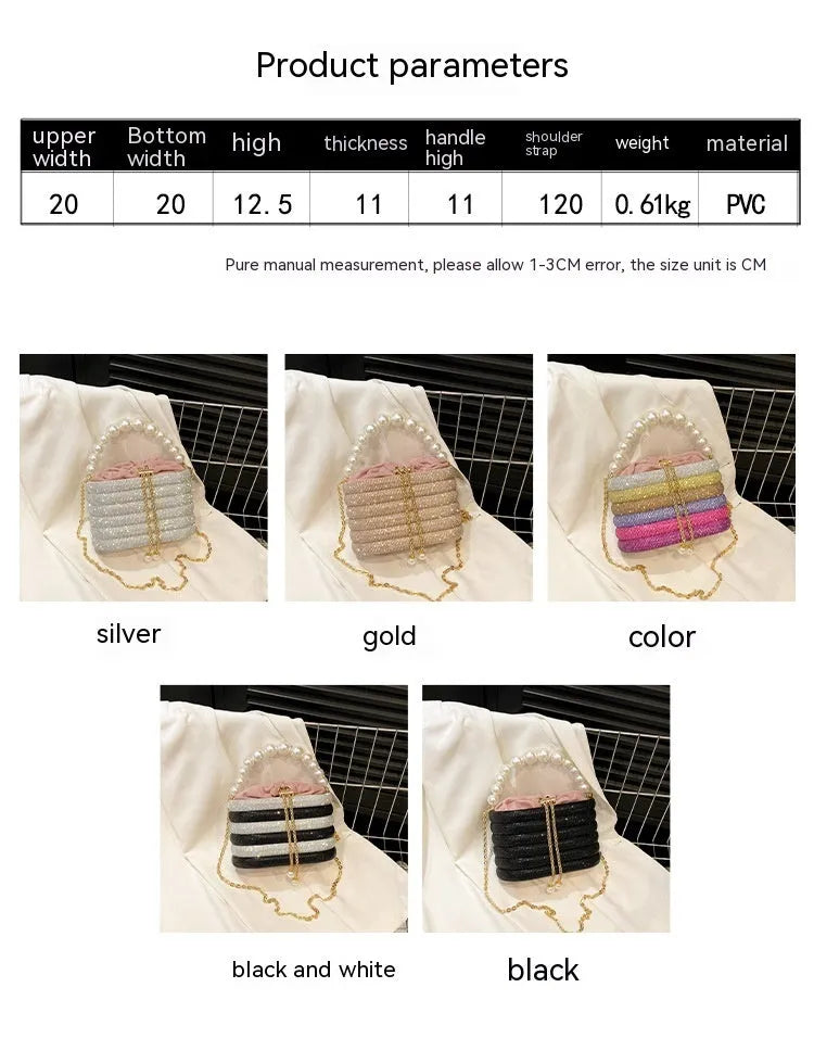 European retro style women's crossbody bag with beaded decoration and soft PU construction
