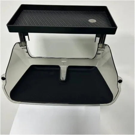 White ABS plastic storage box fitted under the screen of a Tesla Model 3 for small items