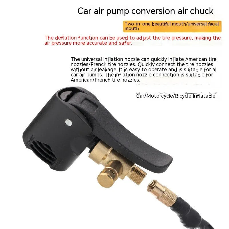 Vehicle air conversion inflatable chuck two-in-one nozzle set with 16 cm hose and two connectors