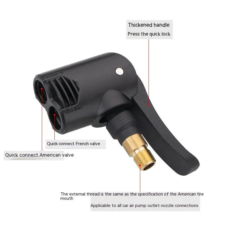 Vehicle air conversion inflatable chuck two-in-one nozzle set with 16 cm hose and two connectors