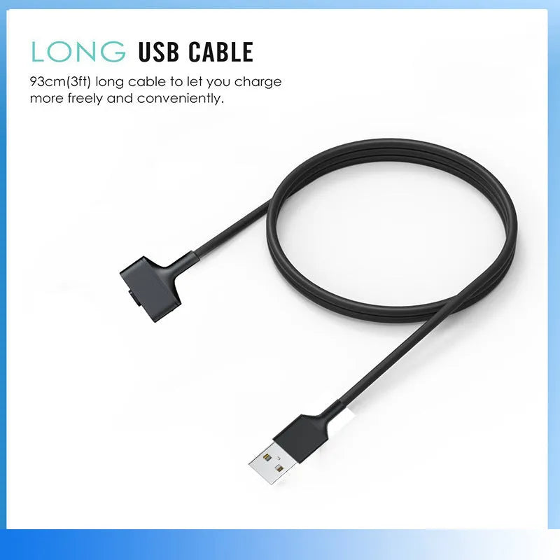 Black magnetic charging cable for Fitbit Ionic and Alta HR smart watch with connector and pearlescent bag