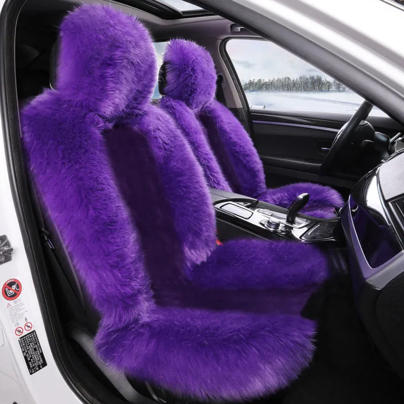 Purple plush fleece car seat cushion for two seats with thick high-low hair texture