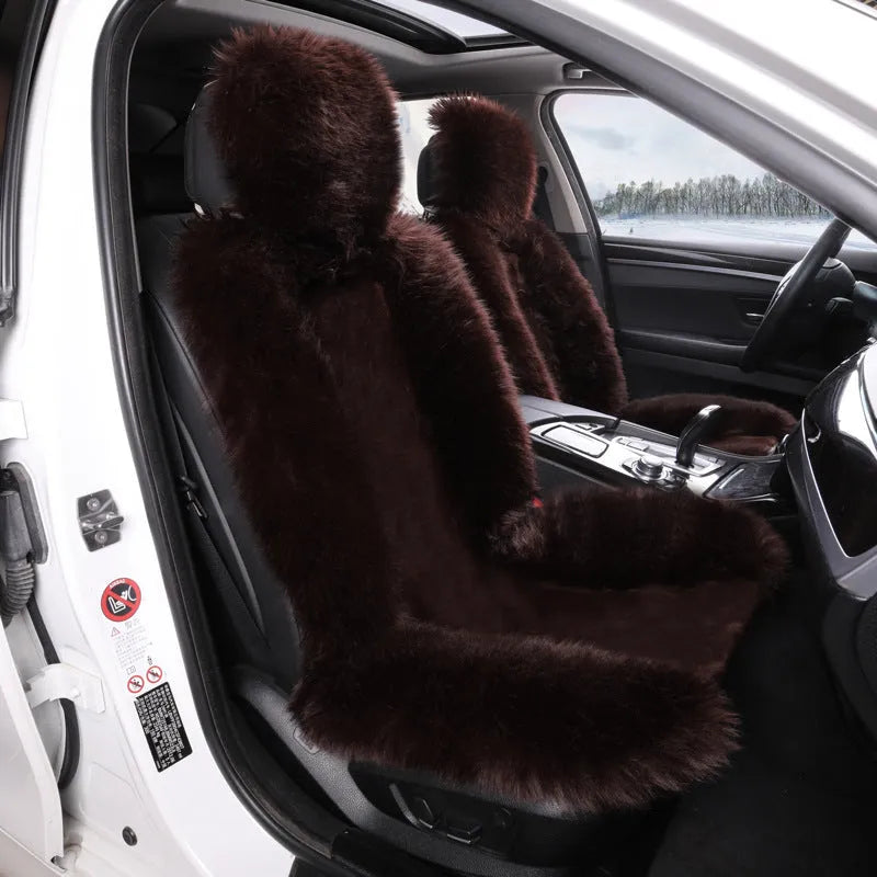 Purple plush fleece car seat cushion for two seats with thick high-low hair texture