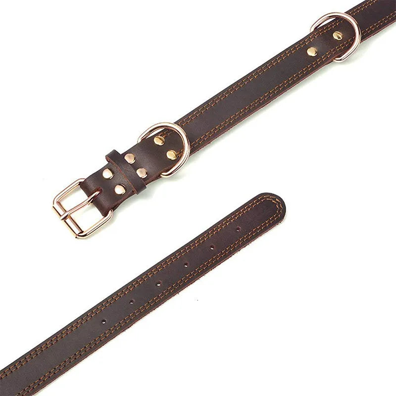 Genuine cowhide dog collar in black available in sizes S, M, L for medium and large dogs