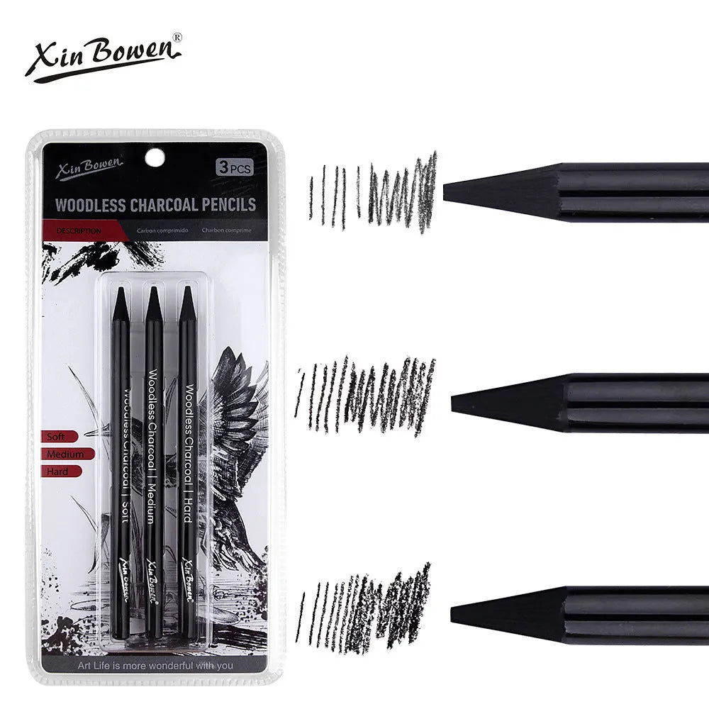 Wood-free graphite art sketching pencils six-piece set with graded hardness options