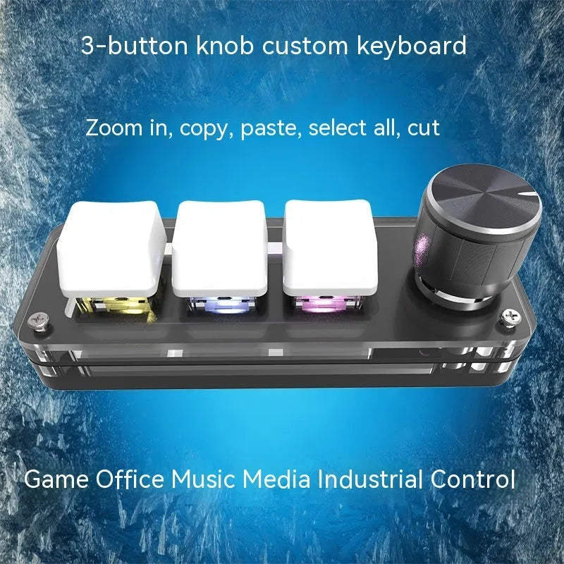 Black custom mechanical keypad with RGB backlight showing copy and paste macro keys