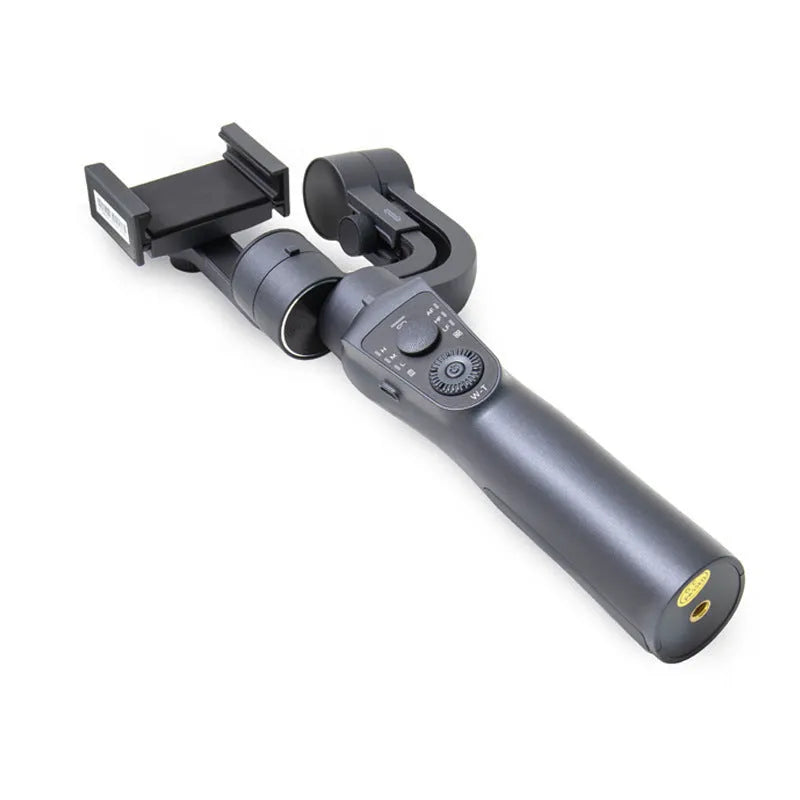 Black three-axis handheld gimbal stabiliser for mobile phones with tripod and hard case.