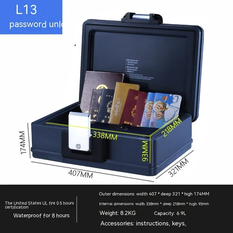 Compact L12 Mechanical 6500G portable steel safe with dual keys and anti-drill plate.