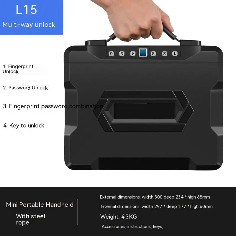 Compact L12 Mechanical 6500G portable steel safe with dual keys and anti-drill plate.