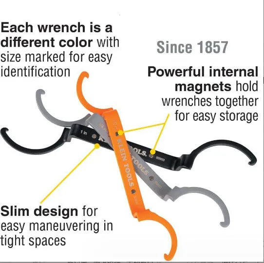H251 magnetic suction crescent wrench three-piece set with orange, grey and black colour-coded handles