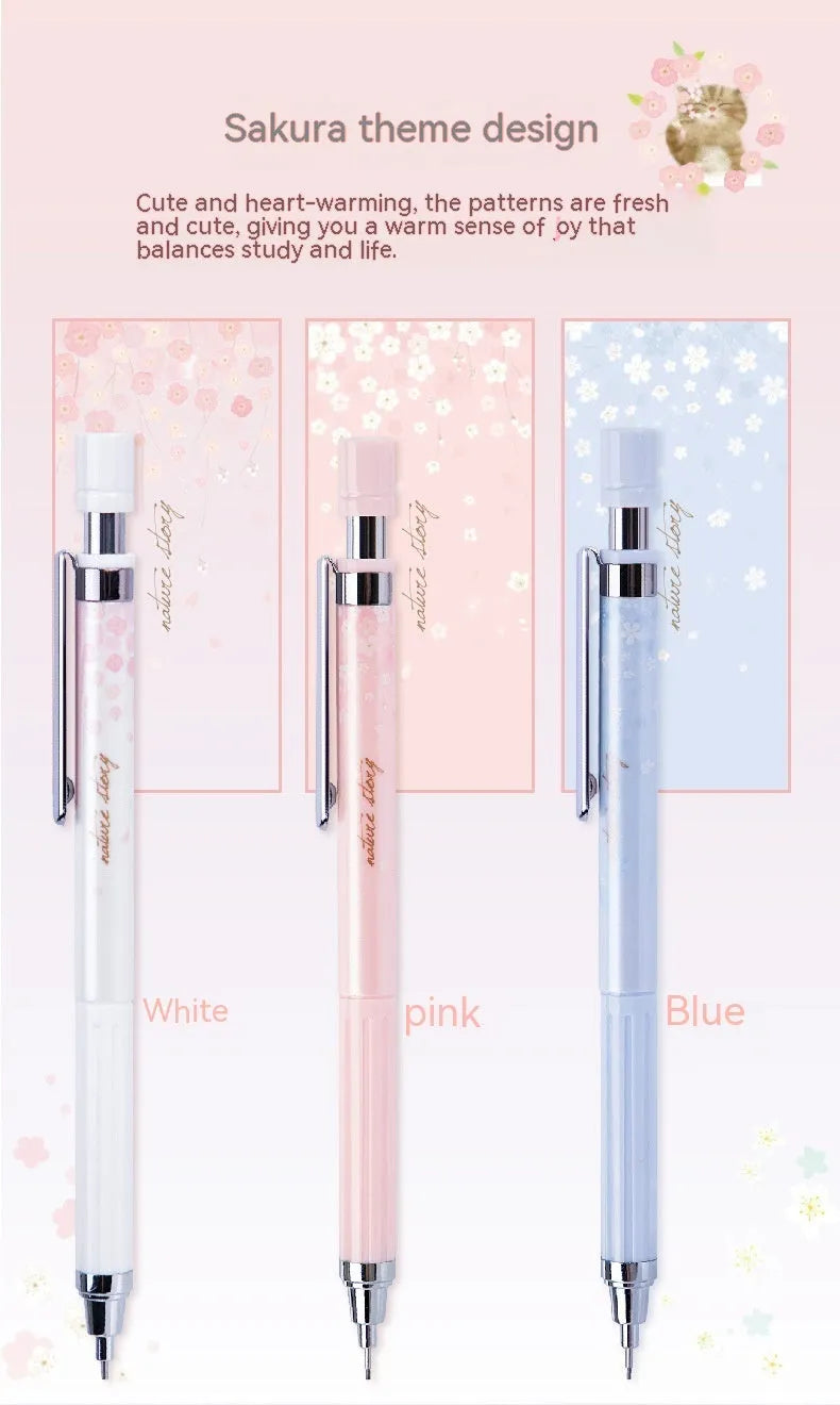 Set of three cartoon-style 0.5mm automatic pencils and boxes of HB lead refills.