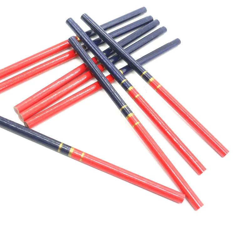 Red and blue two-colour round carpenter's pencil with wooden body, 10 pieces pack