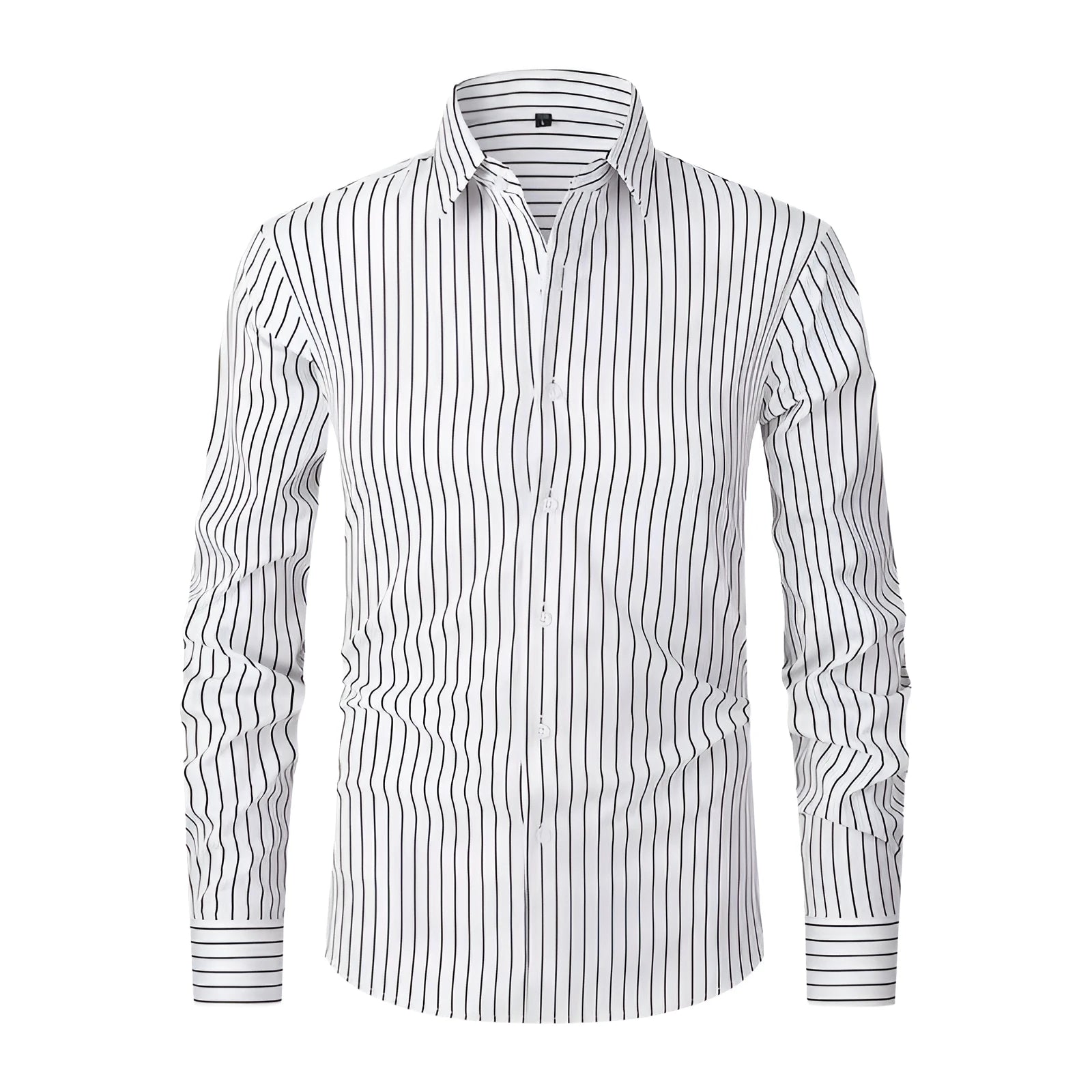 Men's striped long sleeve shirt in polyester blend fabric with slim fit cardigan styling