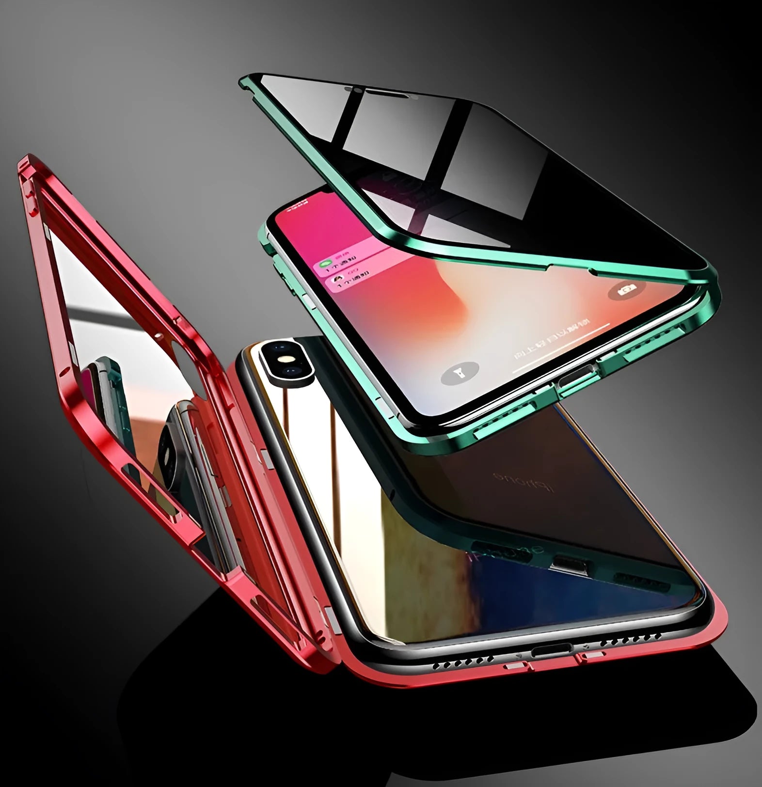 Black anti-peeping magnetic clamshell phone case for Samsung Galaxy S21 Ultra shown open and closed.